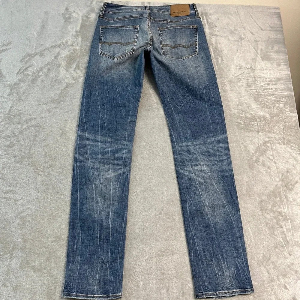 American Eagle Slim Straight Extreme Flex 4 Jeans Mens Blue Distressed 30x36